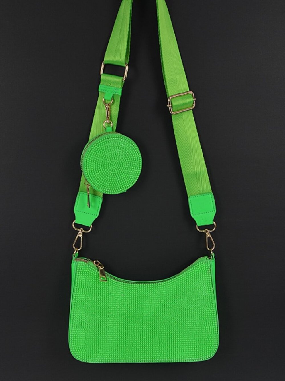 Neon Rhinestone Crossbody Bag ✨ w/ AirPod Case • Statement Purse • Green